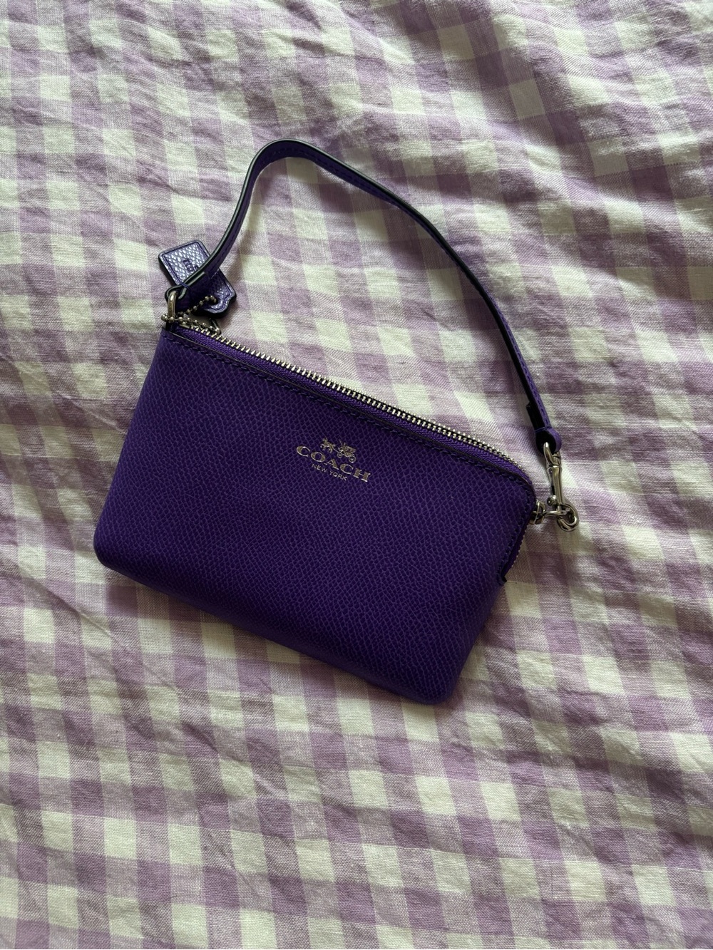 Coach Purple Leather Wristlet Pouch with Gold Logo